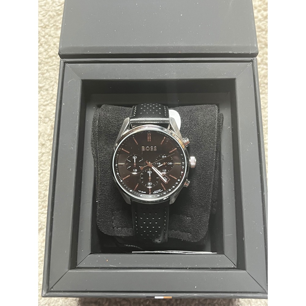BOSS Champion Chronograph Men's Watch Black Leather Strap 1513816 44mm